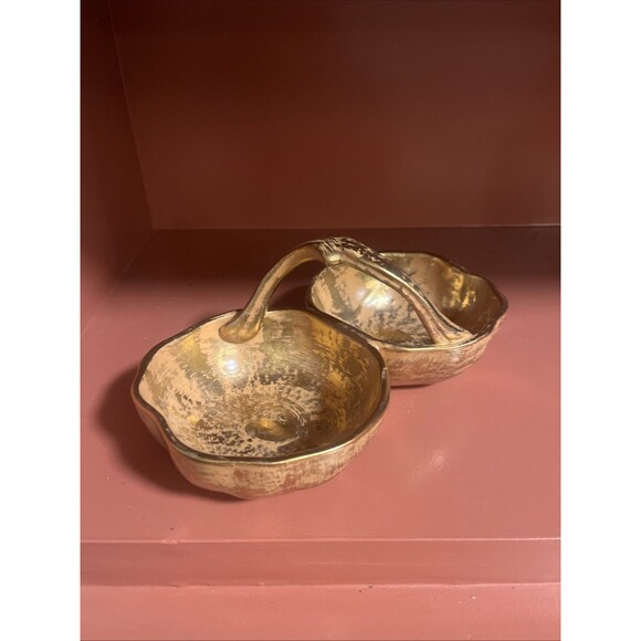 Vintage Stangl Pottery Granada Gold 3784 Double Bowl Candy Dish With Handle - Picture 3 of 4